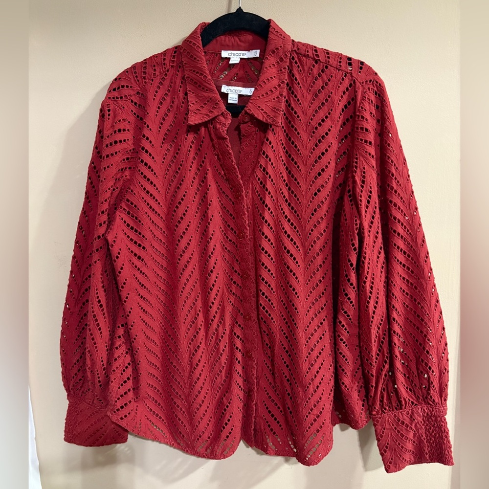 Chico's Rust Colored Button Down Eyelet Lace Shir… - image 1